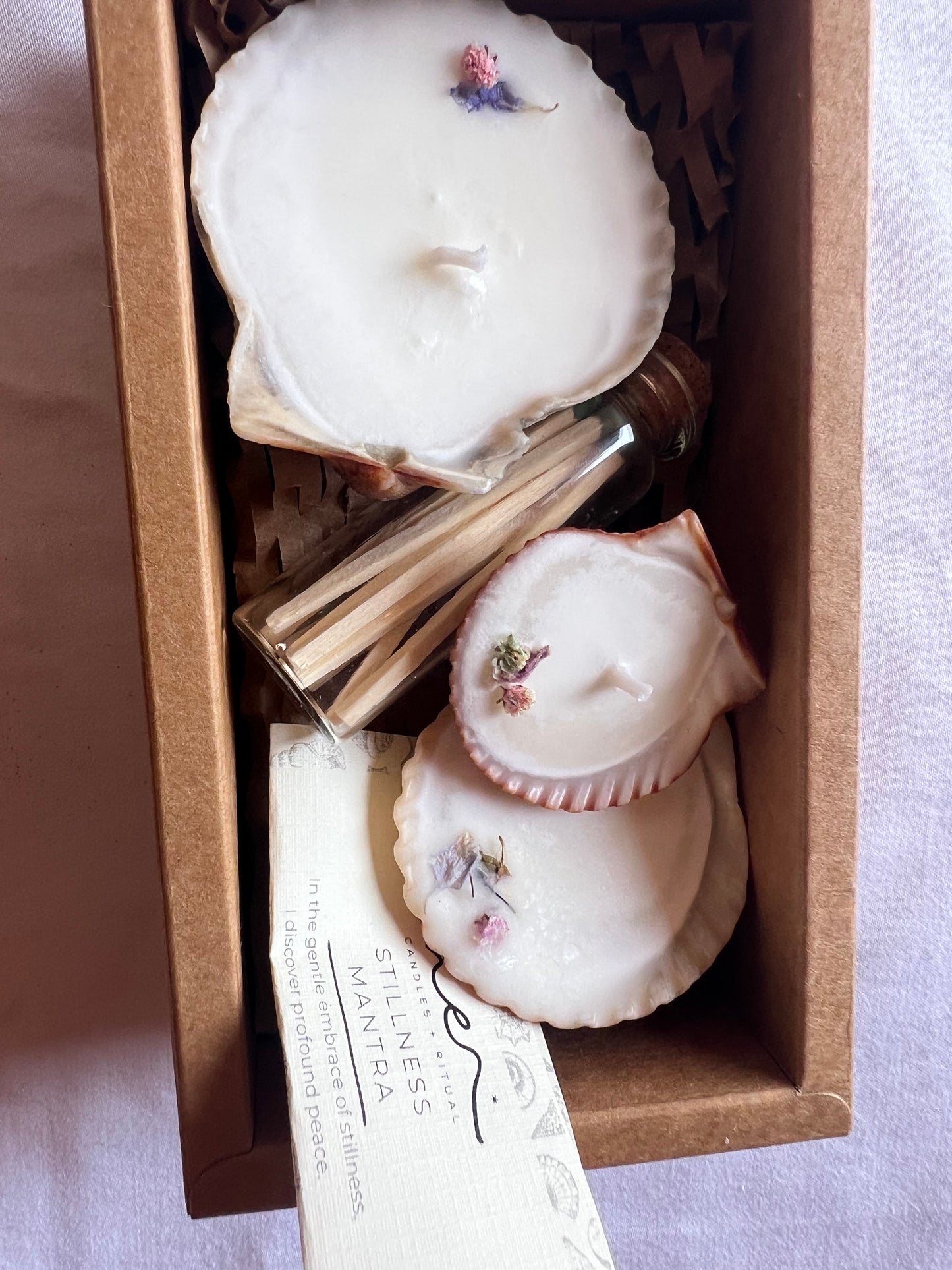Seashell Candle Gift Box - Soy Wax Shell Candles & Matches