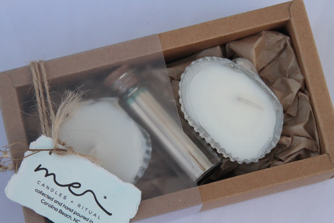 Seashell Candle Gift Box - Soy Wax Shell Candles & Matches